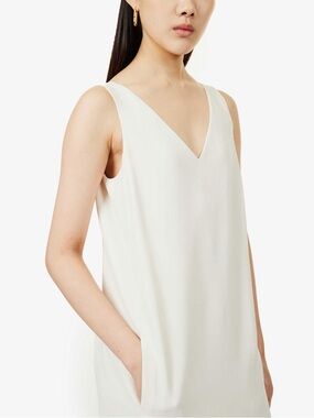 Theory Sleeveless V-Neck linen Dress Ivory clean beauty chic modern aesthetic co
